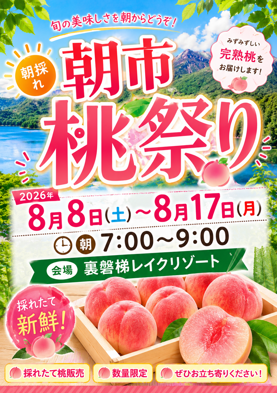 【桃花节】 8/8 (周六) ~8/17 (周一) 举行!限量销售刚采摘的成熟桃子!